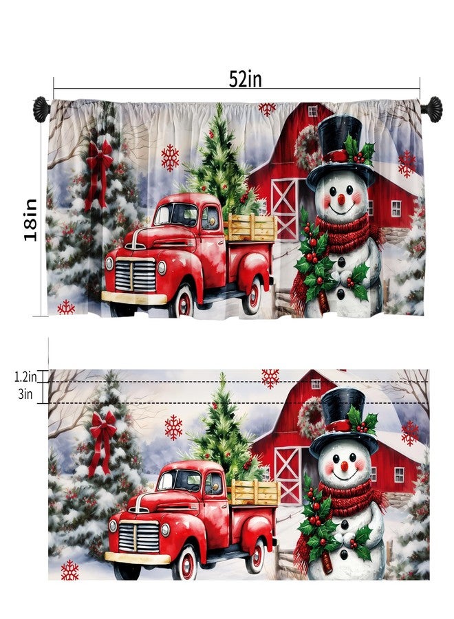 SUNWISHA Christmas Valance Curtains 52x18 Inch - Red Truck & Snowman Design with Snowy Village Scene - Festive Tree/Snowflakes Decor - Rod Pocket Kitchen/Bathroom Winter Valances - Image 2